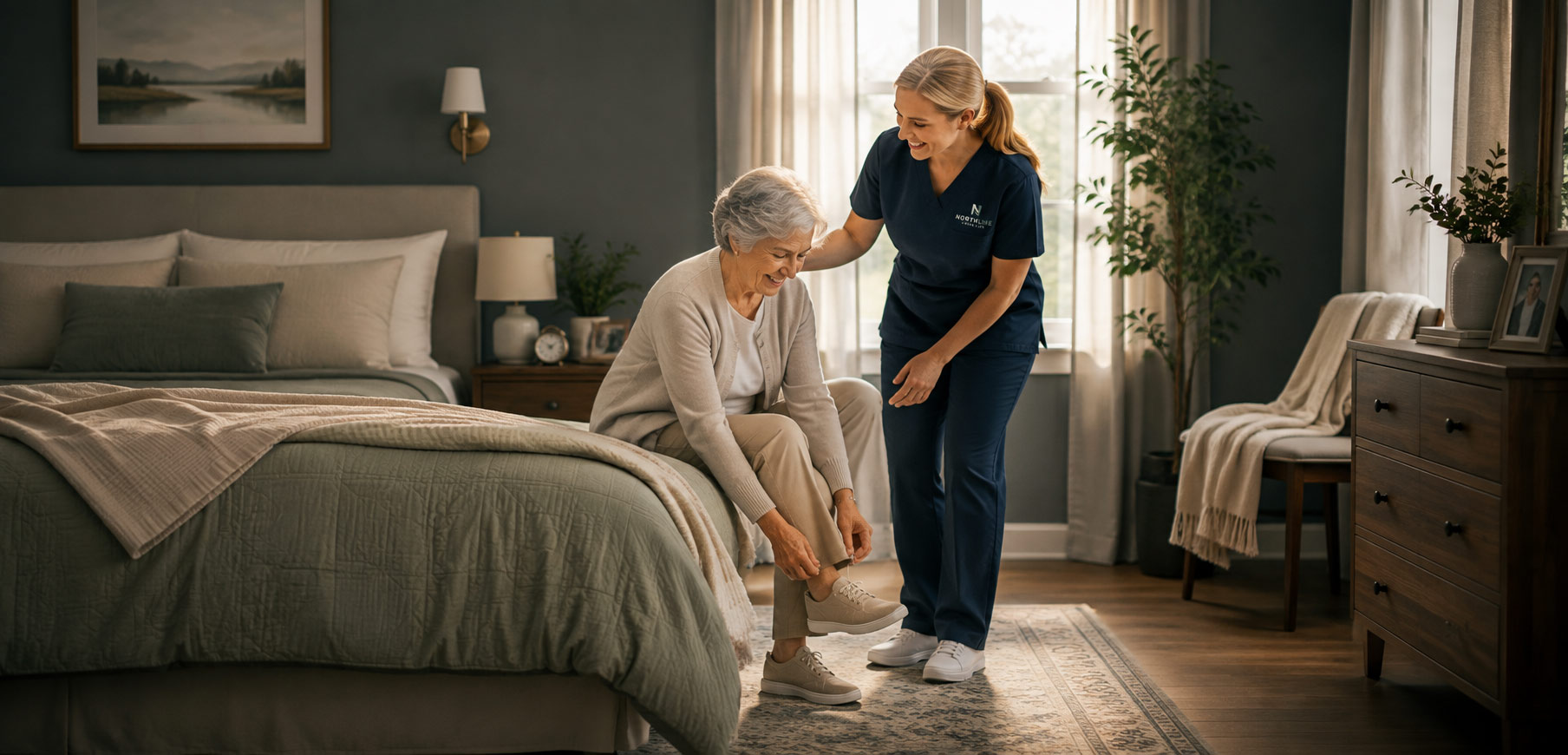 Care Professional assisting a client with daily routines at home