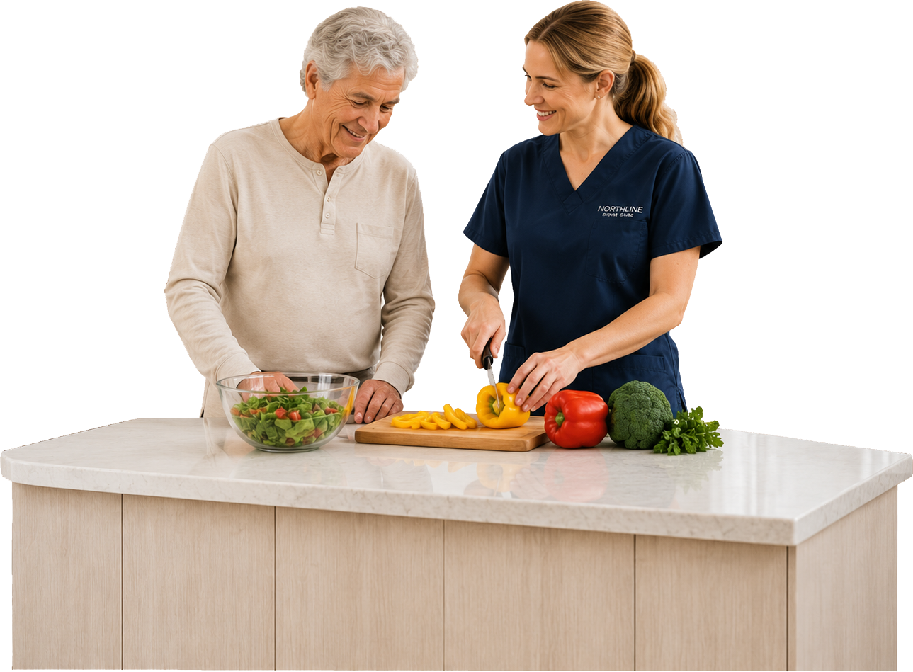 Care Professional preparing a meal with a client at home